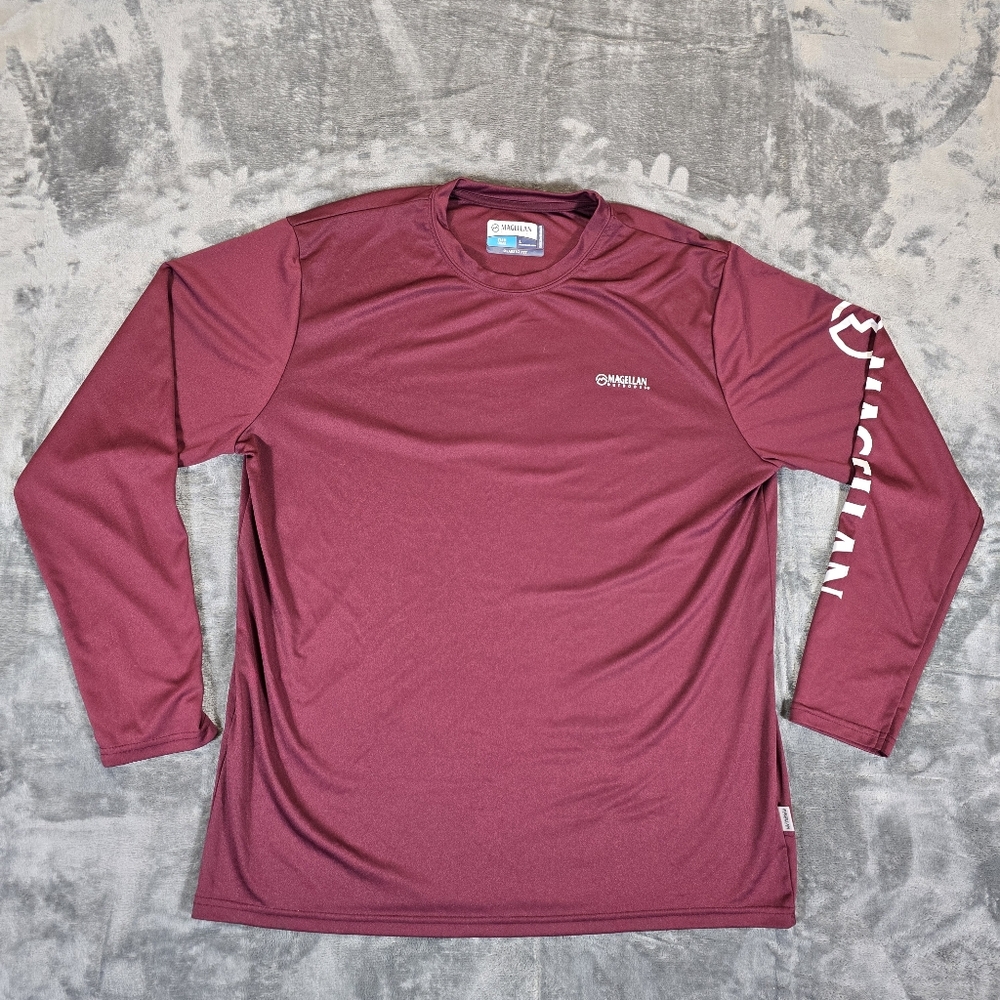 Magellan Outdoors Long Sleeve T Shirt Fish Gear Size Large Burgundy Moisture